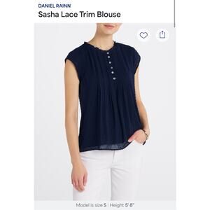 DANIEL RAINN Sasha Lace Trim Blouse | XXL | Navy